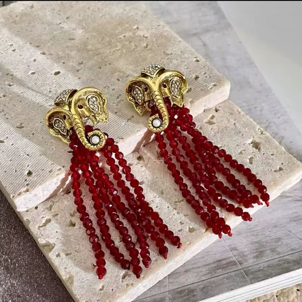 Golden Elephant Tassel Earrings - Picture 5 of 5